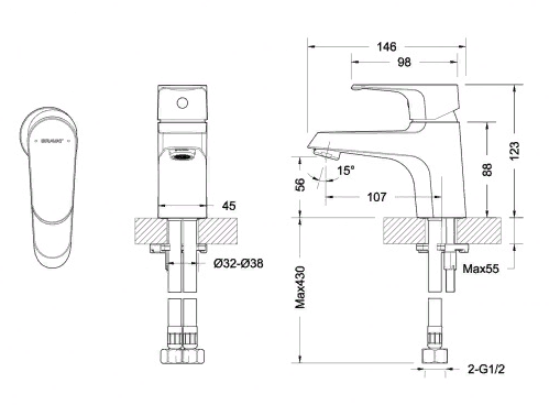 Smesitel dlya rakoviny BRAVAT ALFA 2