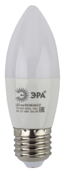 Lampa svetodiodnaya ERA standart 9Vt E27 4000K matovaya svecha 9W E27 B35 4000 2