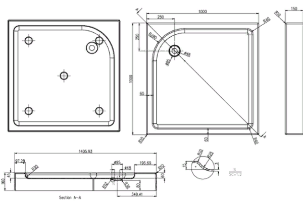 Poddon akrilovyj AZARIO Greenwood 100h100sm 2