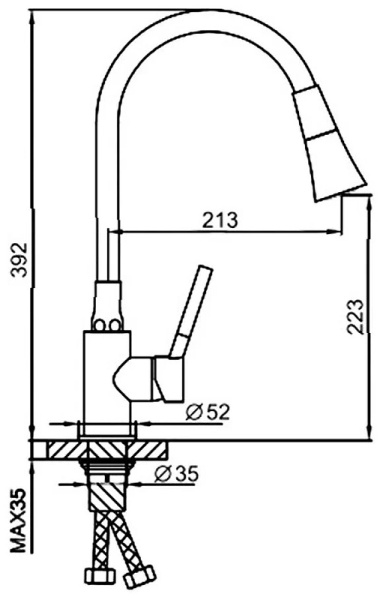 Smesitel dlya kuhni gibkij izliv F4044 FRAP chernyj hrom 3