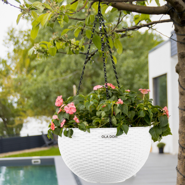 Kashpo podvesnoe Rattan Ola Dom krugloe 5l belyj 2