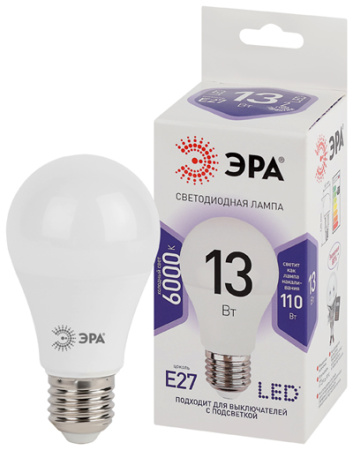 Lampa svetodiodnaya ERA 13Vt E27 6000K grusha