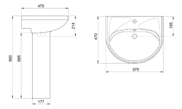 Rakovina SANTERI Vest farfor 56,4sm 2