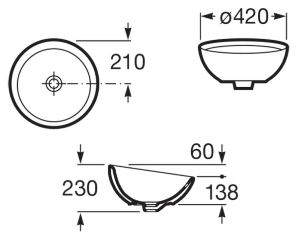 Rakovina nakladnaya ROCA Bol farfor 42 sm 2