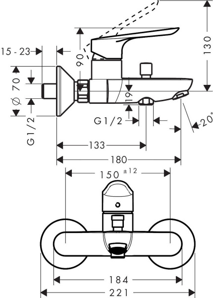 Smesitel dlya vanny HANSGROHE LOGIS E 71403000 2