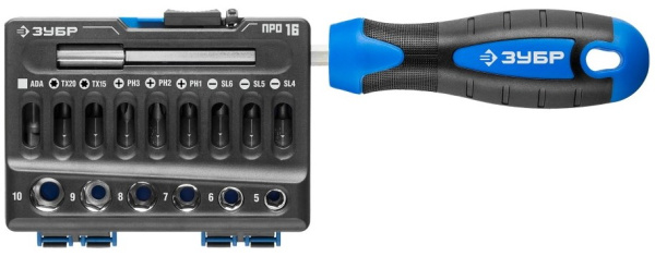 Nabor ZUBR otvertka-bitoderzhatel' s nasadkami 16sht 25216 2