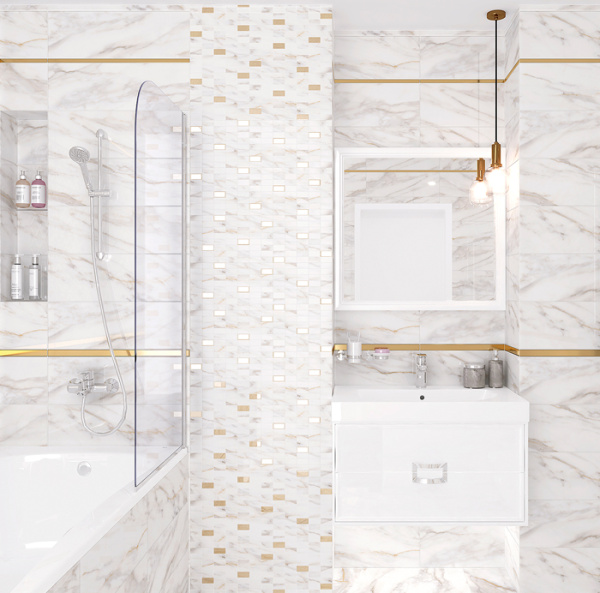 Dekor mozaichnyj Laparet Aragon belyj zoloto 20h60 2